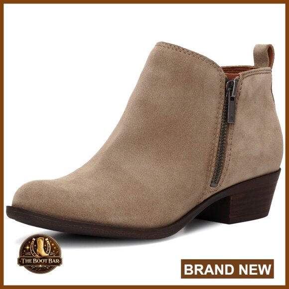 Chunky Heel Ankle Boots Suede Almond Toe Double Zipper Stacked Heel Retro
